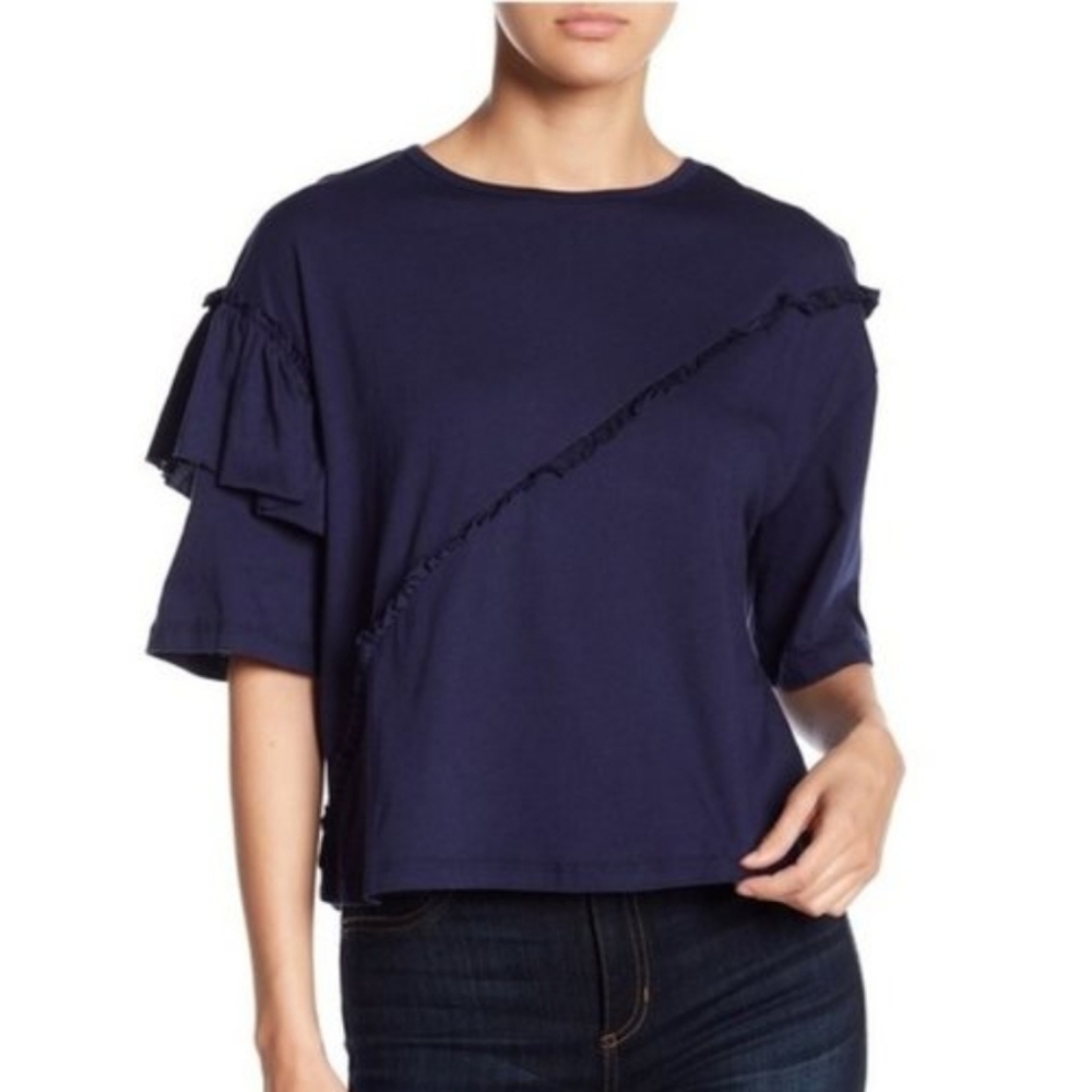 Ten Sixty Sherman Navy Ruffle Sleeve Tee